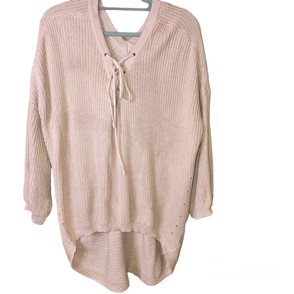 Altar’d state Lace Up V Neck High‎ Low Sweater Pink Size Small - Picture 1 of 6
